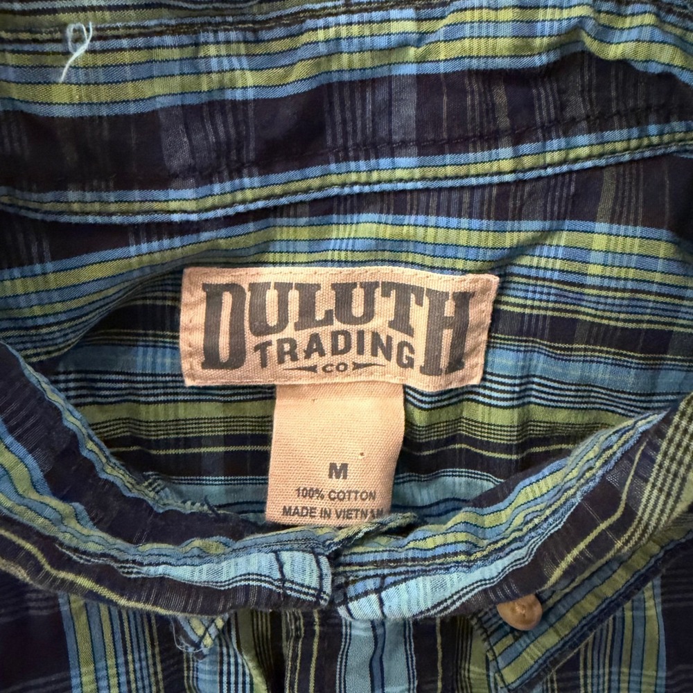 Duluth Trading Co Mens Plaid Short Sleeve Button Down Shirt Blue Green Size M - Picture 2 of 6